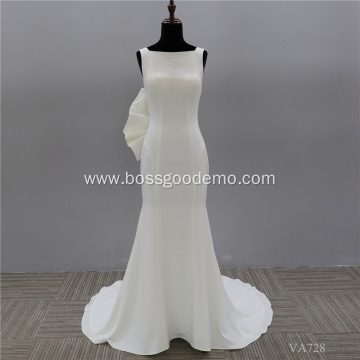 Backless Sexy V Neck Bow Simple satin mermaid Wedding Dress